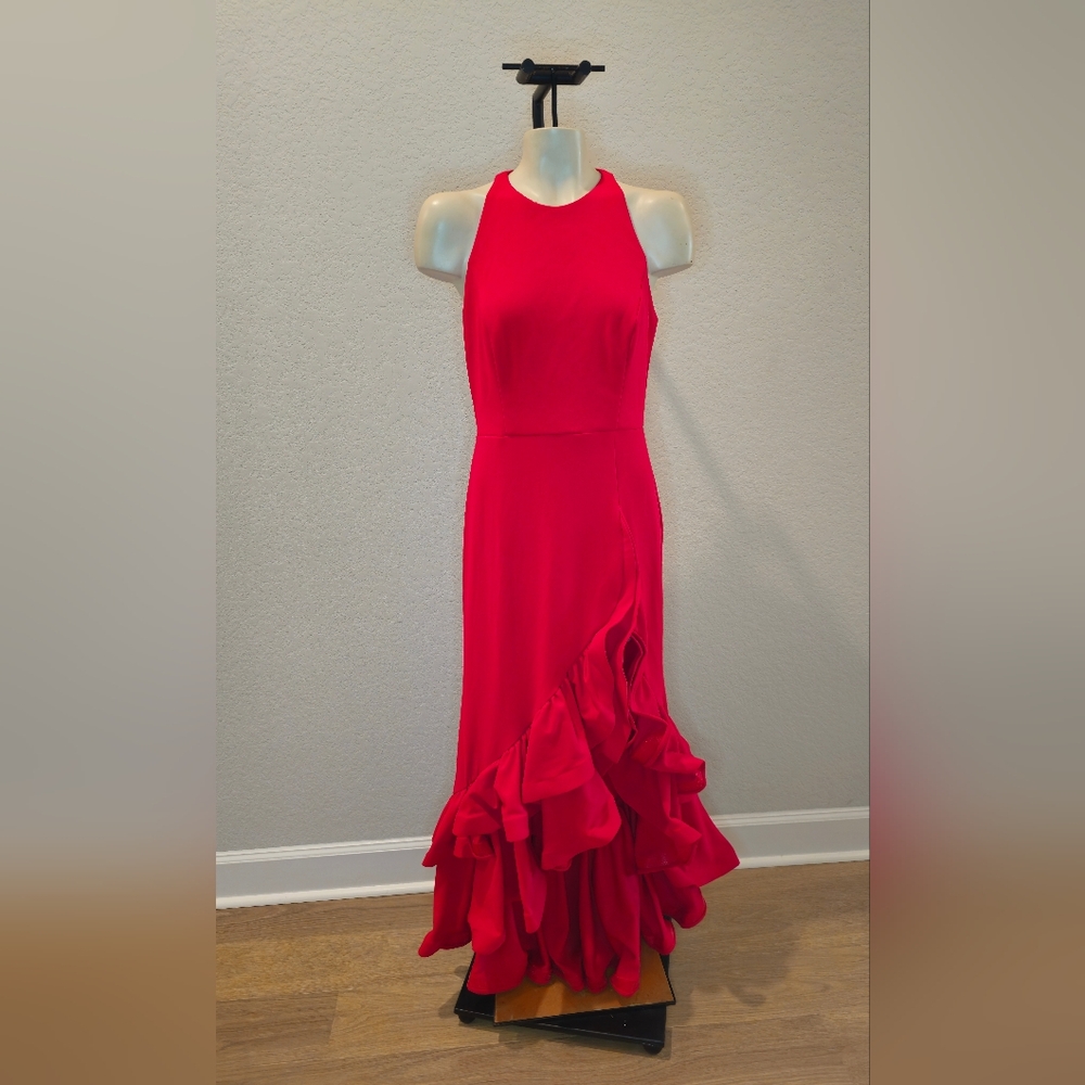 Elegant Red Ruffle Evening Gown